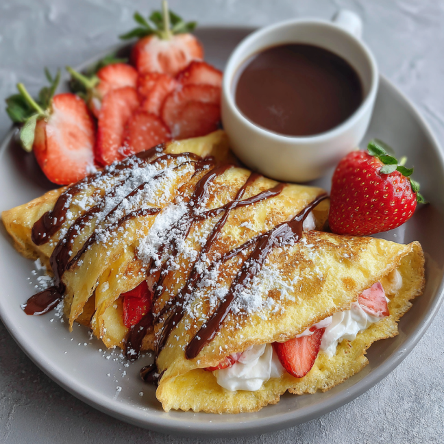 Crepas de Fresas con Crema y Chocolate