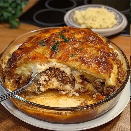 Cazuela de Carne y Arroz con Queso