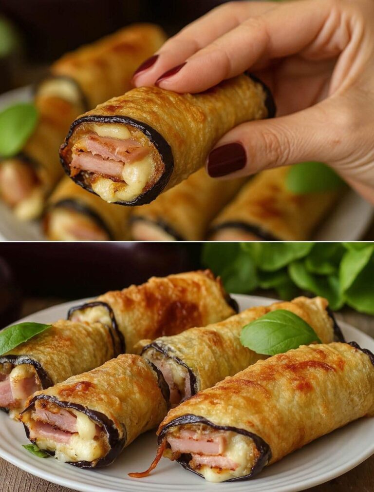 Rollitos de berenjena con jamón y queso