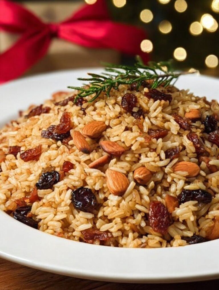 Arroz Navideño con Almendra, Pasas y Tocino